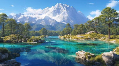 雪山脚下的清澈湖泊