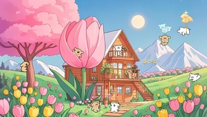 春天春游的线条狗