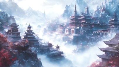 冬日朦胧大雪古城