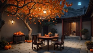 夜晚柿子小院