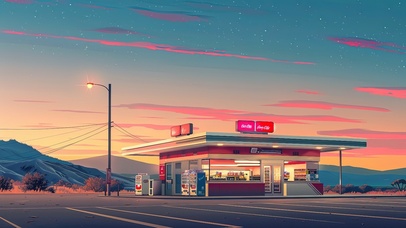 落日晚霞便利店