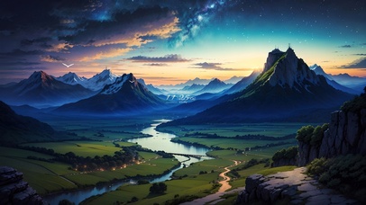 4K唯美梦幻落日晚霞高山河流