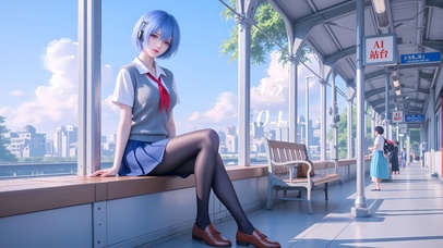 车站候车的女孩