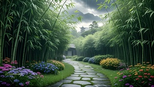 雨中竹林