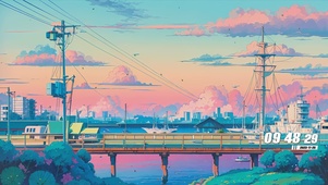 动漫夕阳海景