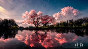 樱花湖景