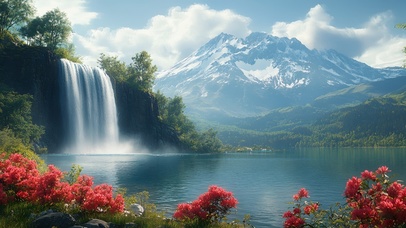 瀑布边的红韵绿洲