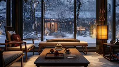 苏州园林·雪景·茶室
