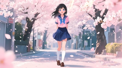 唯美樱花街道JK女孩
