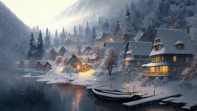 4K唯美治愈雪山下の村庄