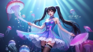 4K可爱双马尾水中女孩