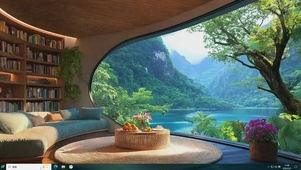 护眼蓝天白云树木河流桌面主题