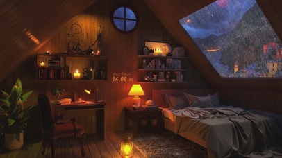 小木屋窗外的雨夜