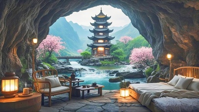 山洞外的古风美景