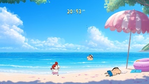 海边度假的小新和朋友
