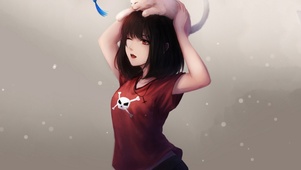 放松 少女和猫