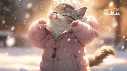 拥抱雪花的猫咪