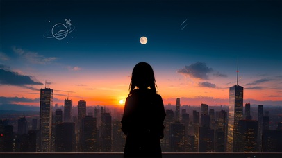 午后夕阳城市少女