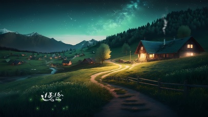 唯美夜晚森林小屋