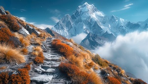云雾缭绕登山小径