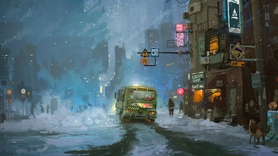 4K赛博朋克城市雪景