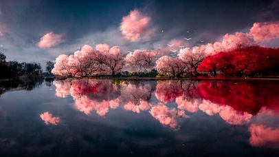 樱花树下的小河