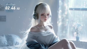 白发戴耳机美女
