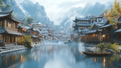 水乡古镇两岸建筑