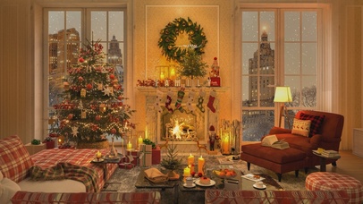 唯美治愈浪漫雪景新年房间