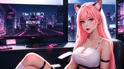 可爱电竞粉发少女