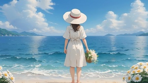 海边的雏菊与少女
