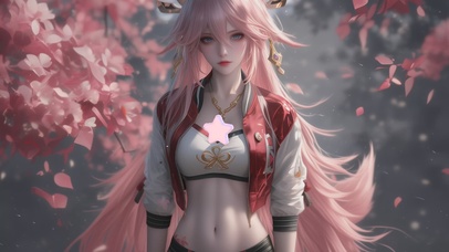 甜美治愈粉色头发女孩