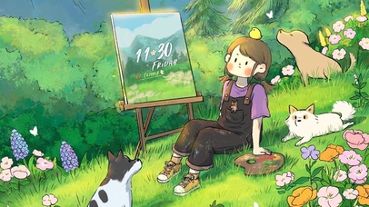 唯美清新草地绘画女孩