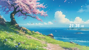 宫崎骏风格海边风景