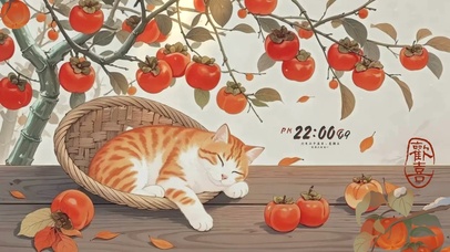简约插画柿子猫猫