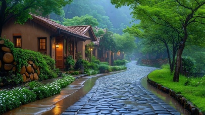 护眼山间雨巷