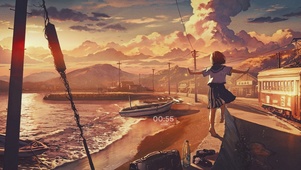 海边落日美少女