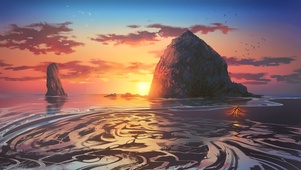 落日海边