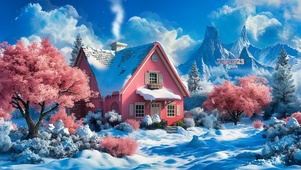 清新 雪中小屋