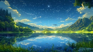 湖面夜空森林