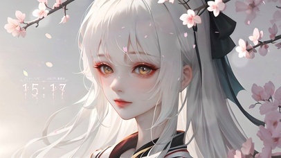 唯美清纯白发樱花少女
