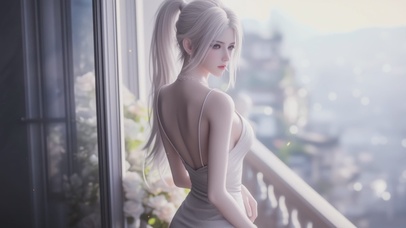 阳台白发女孩后背视角