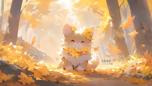 秋天落叶猫咪