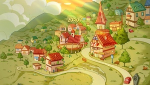唯美治愈动漫卡通村庄风景