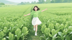 菜田里奔跑的少女