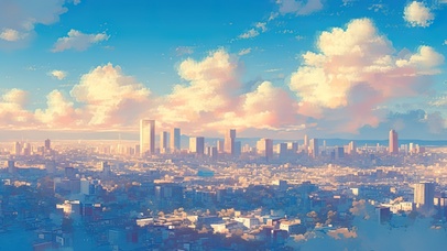 山巅俯瞰日落城市风光