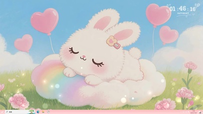 爱心气球围绕的Q萌小兔