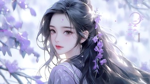 唯美古风紫藤花少女