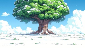 雪原绿树