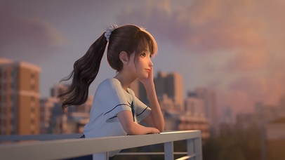 日落时分的远眺少女